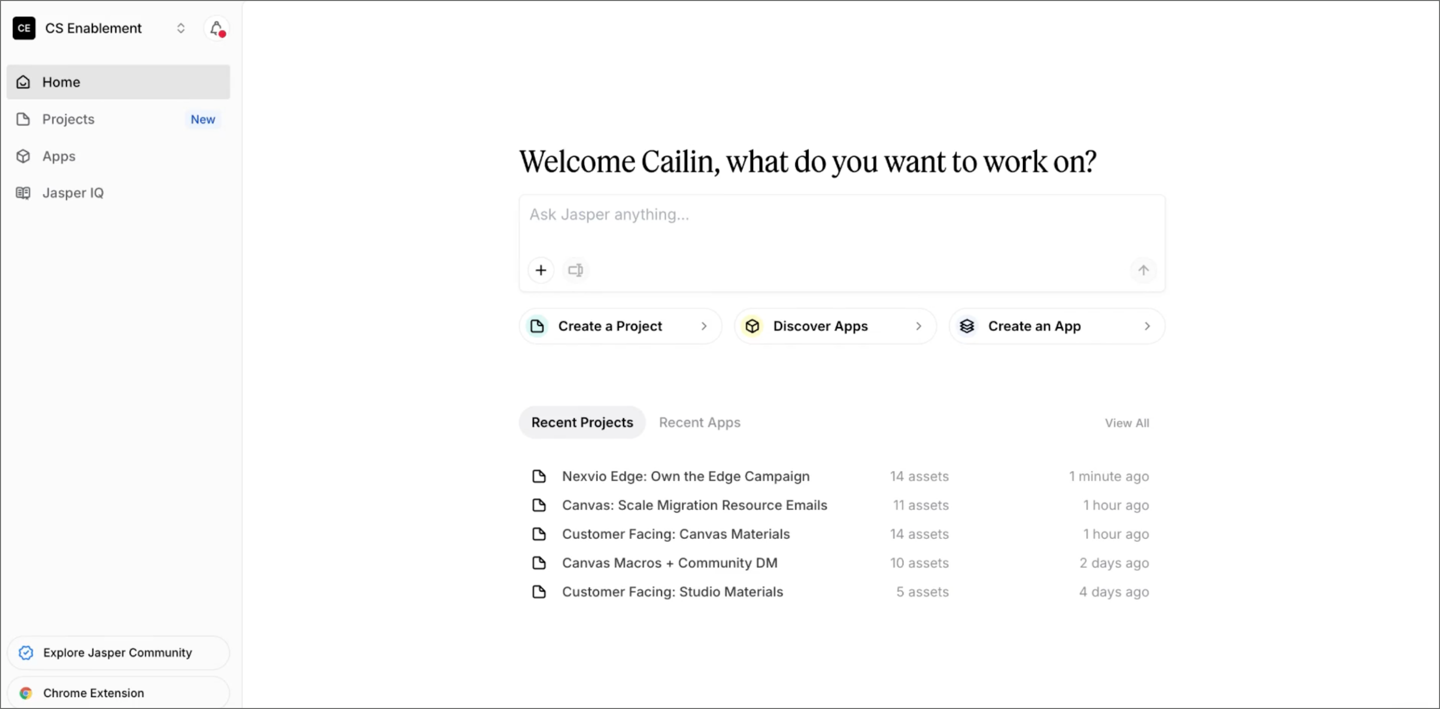 Screenshot of the Jasper interface.