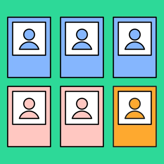 six tiles with placeholder human icons for photos