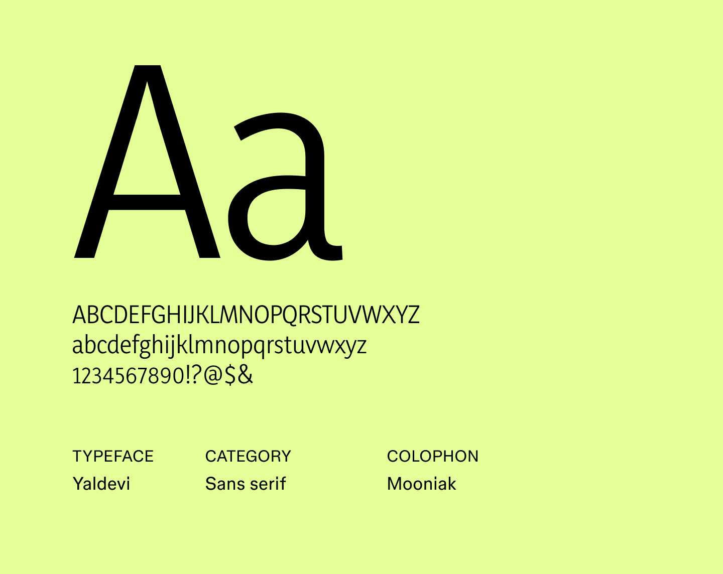 Example text using the sans serif font Yaldevi.