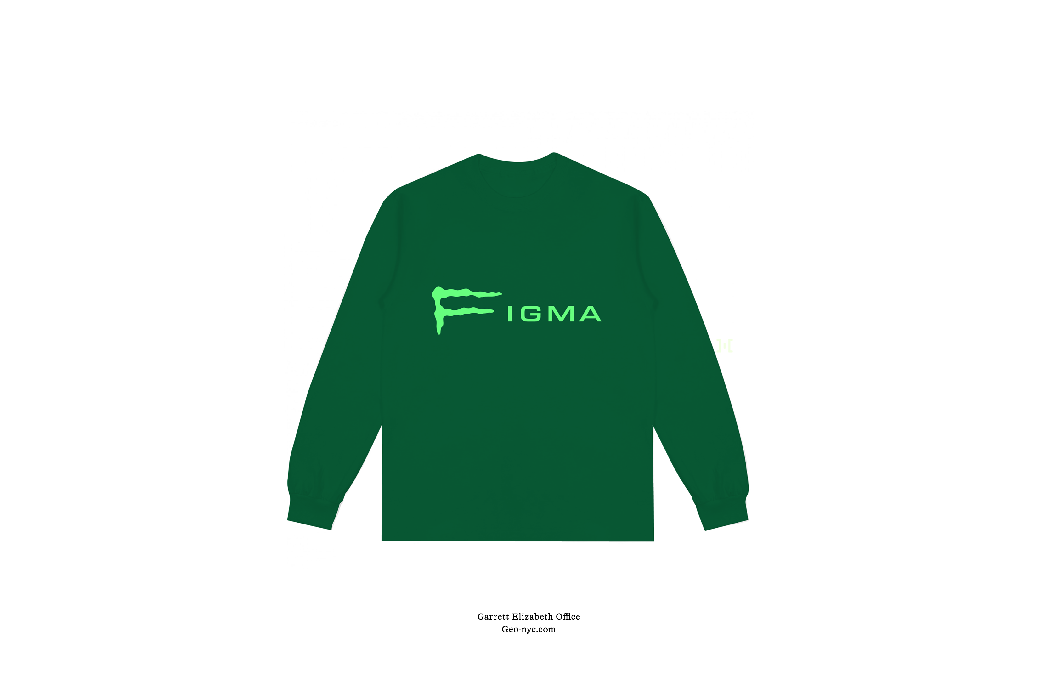 Dark green Figma long sleeve with minimalist neon-green text logo across chest, designed with a stylized “F” resembling claw marks.