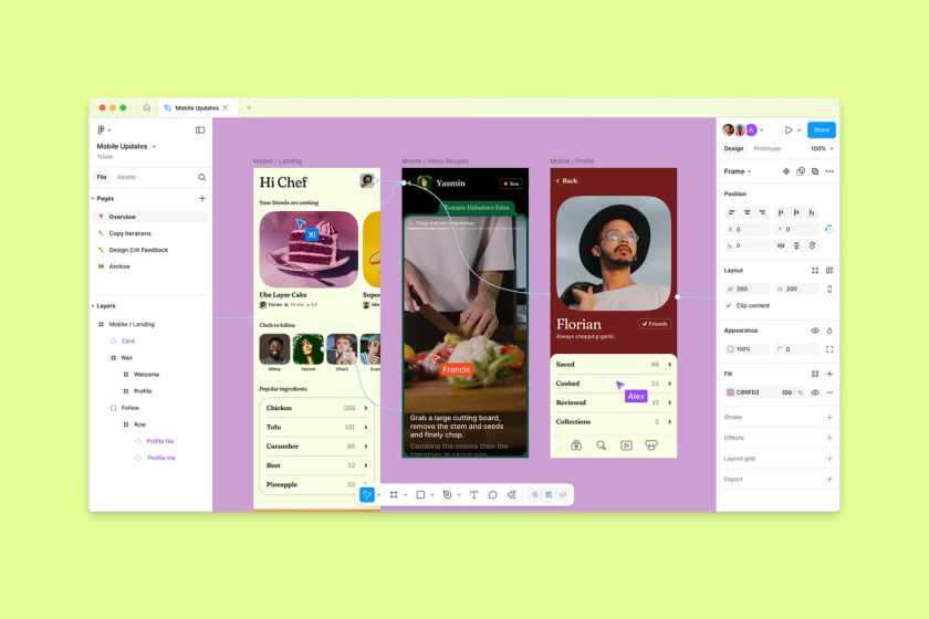 figma file with mobile designs of a cooking app