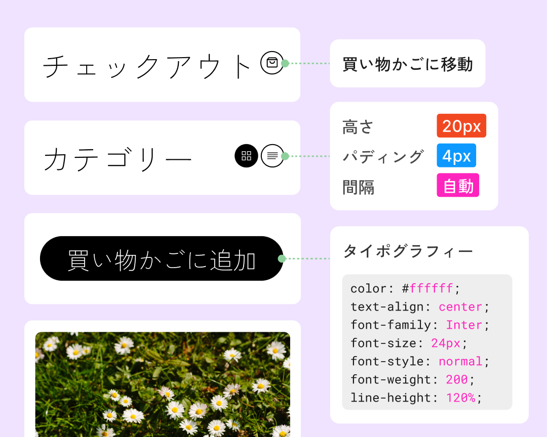 2人のチームメイトカーソルがアノテーションを使用して、eコマース製品ページでエンジニアリング用のデザインノートを文書化。