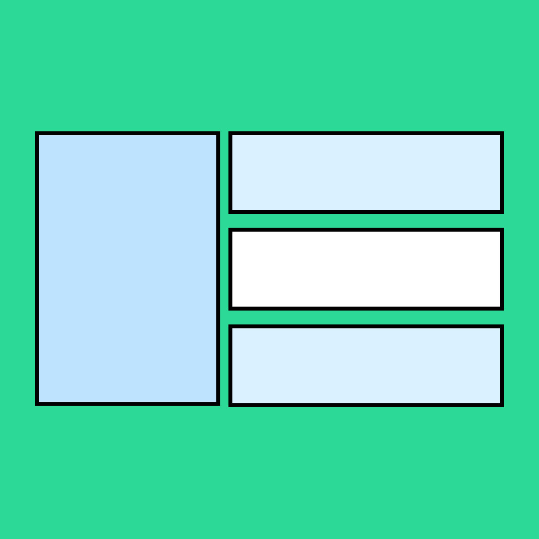 blue vertical rectangle next to three horizontal rectangles 