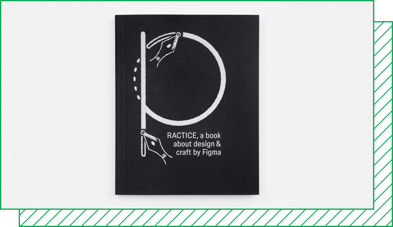 The cover of Practice is black with two pens drawing a big letter P