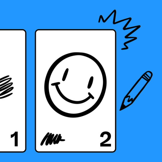 smiley face doodle on a crazy eight's diagram