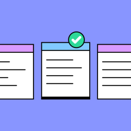 three paper notepads with a green checkmark in the middle