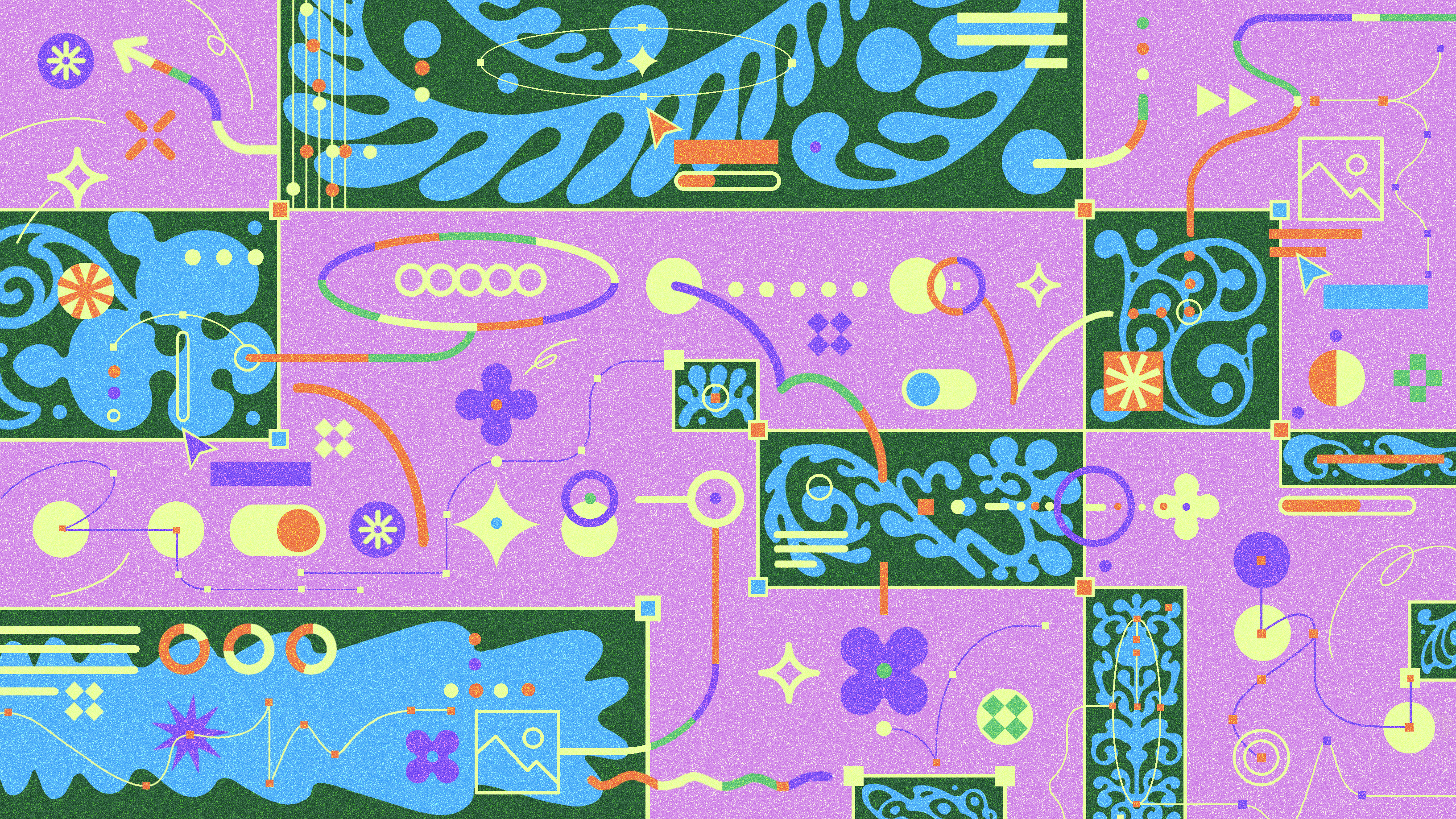 Illustration of a tree growing from circuit-like roots, with UI panels and charts branching out like leaves.