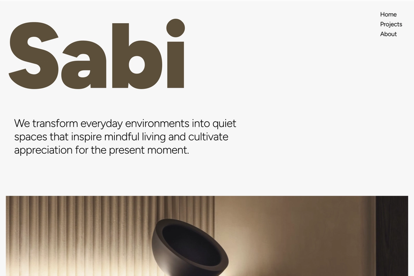 a portfolio webpage for sabi with a headline subcopy and