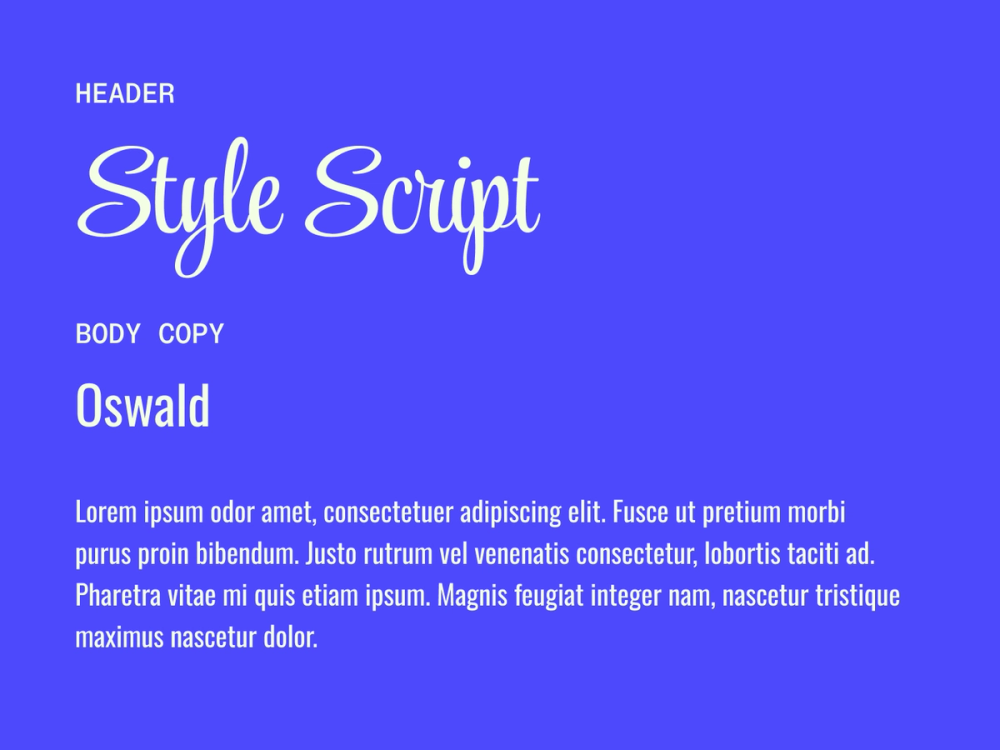 Style Script and Oswald wedding font pairing