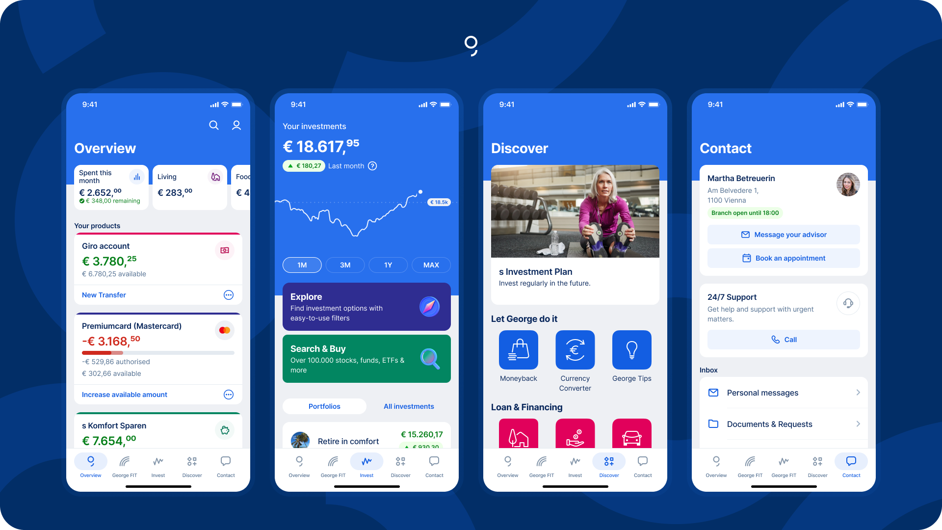 four mobile screens with deutsche bank interface
