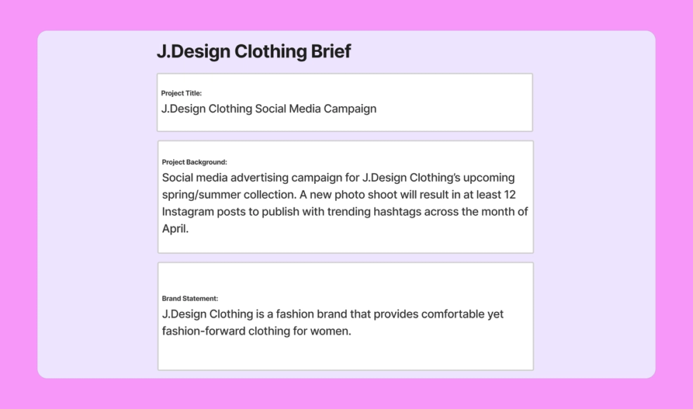 A creative brief for an Instagram social media campaign.