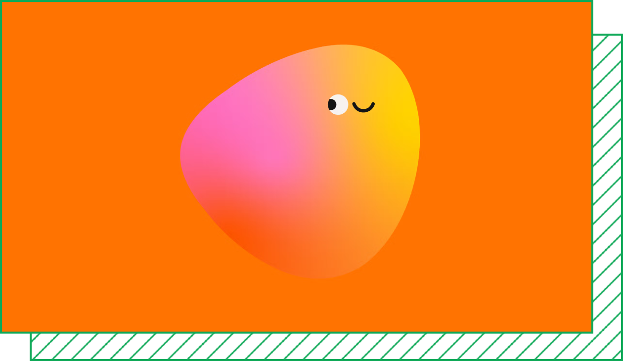 Ebb is a blob-like character on an orange background