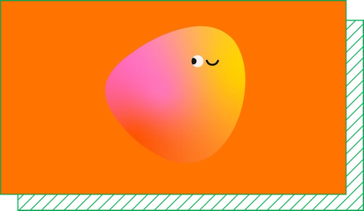 Ebb is a blob-like character on an orange background