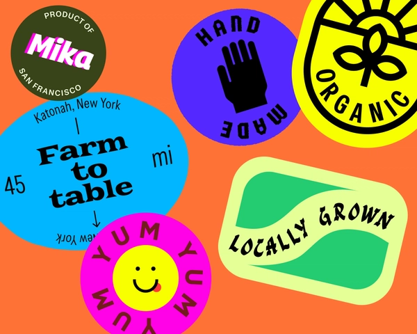 multiple stickers with text following lines