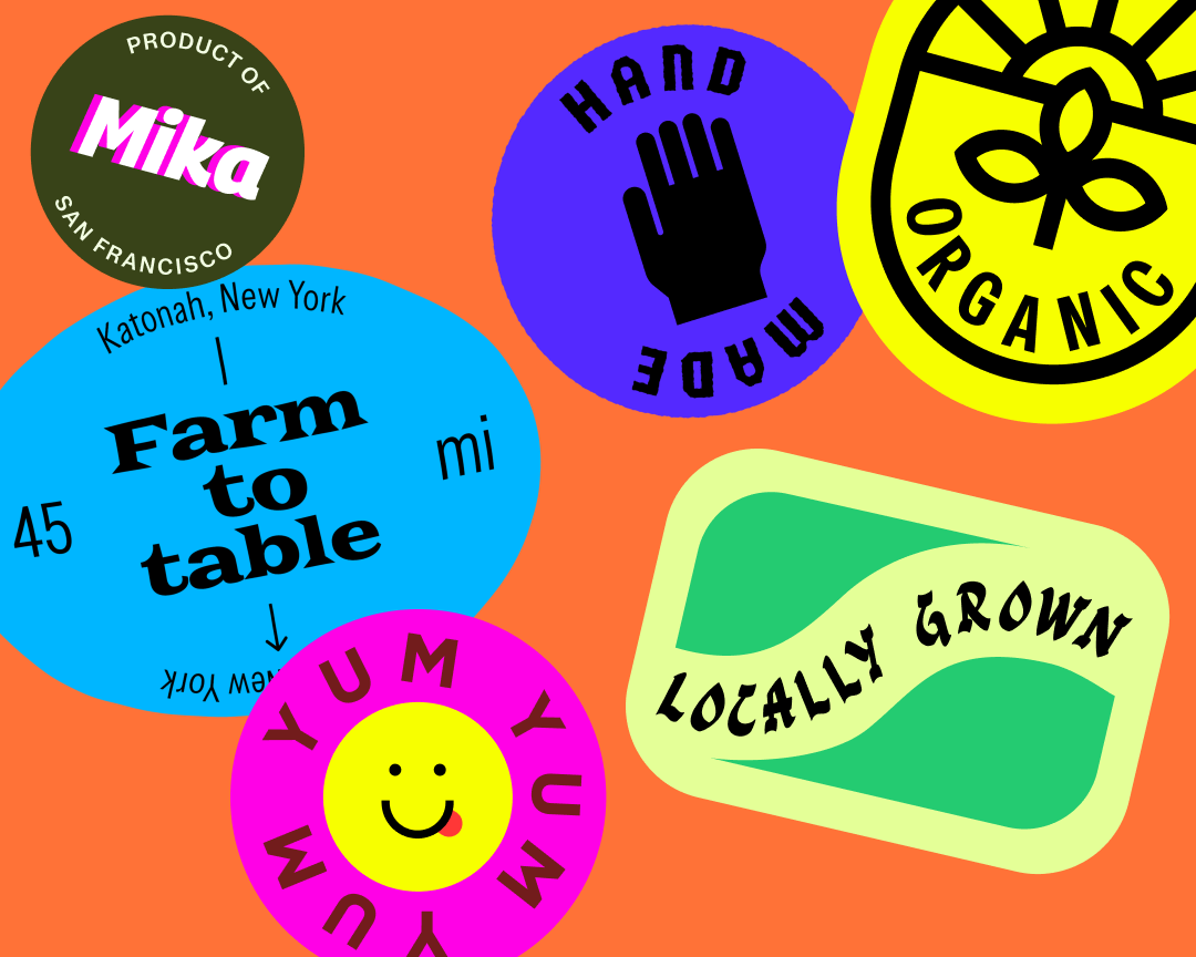 रेखाओं का अनुसरण करने वाले टेक्स्ट के साथ एकाधिक स्टिकर्स