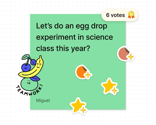 Votación en una nota adhesiva usando stickers e íconos en FigJam