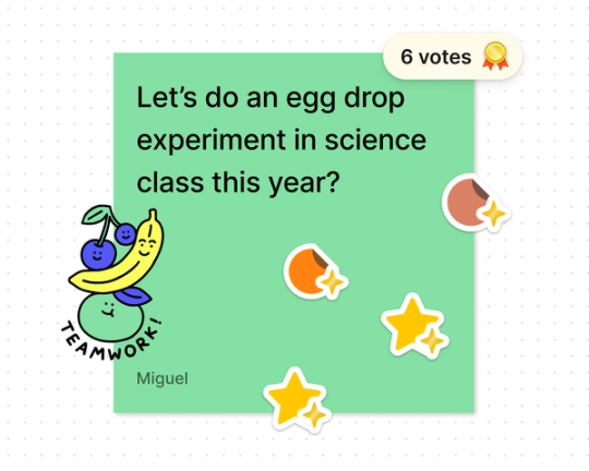 Voting on a sticky note using stickers and icons in FigJam