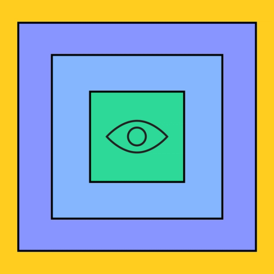 green square with an eye symbol overlayed on top and surrounded by multiple blue squares