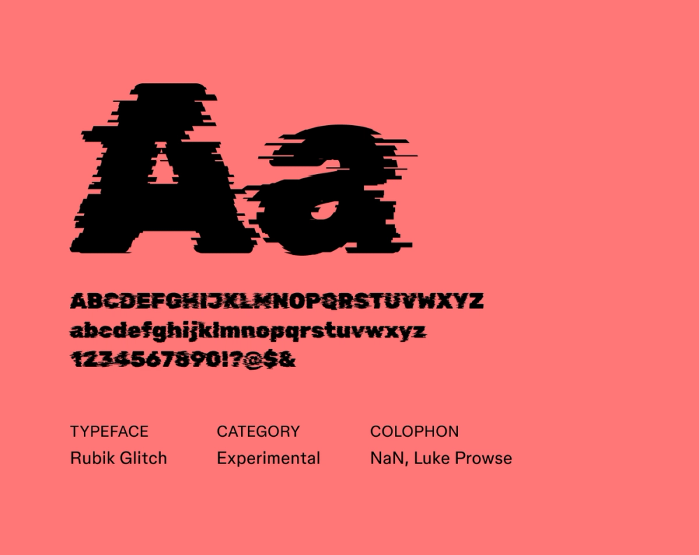 Rubik Glitch futuristic font example.