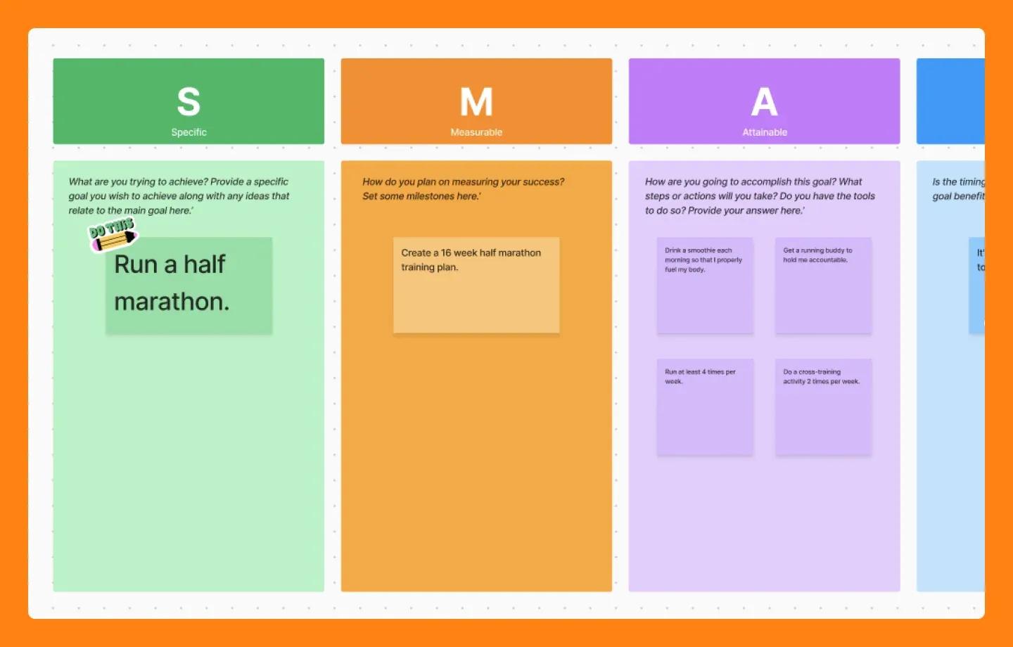 Image of FigJam’s SMART goals template.