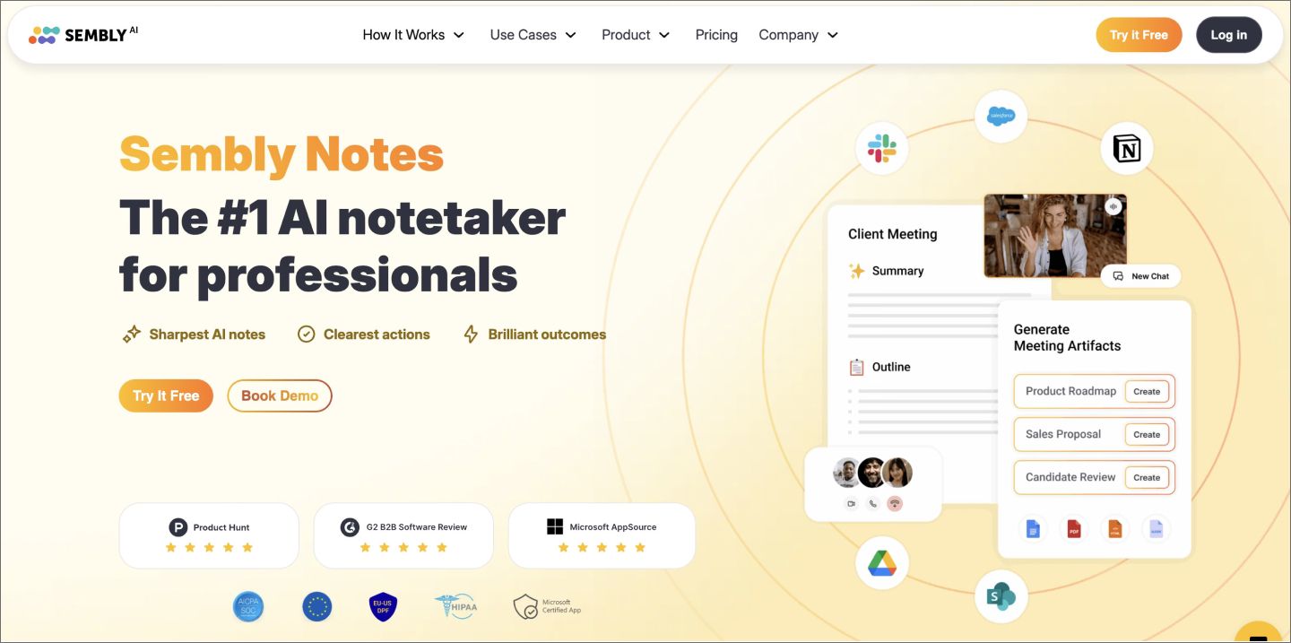 A screenshot of Sembly AI’s website.