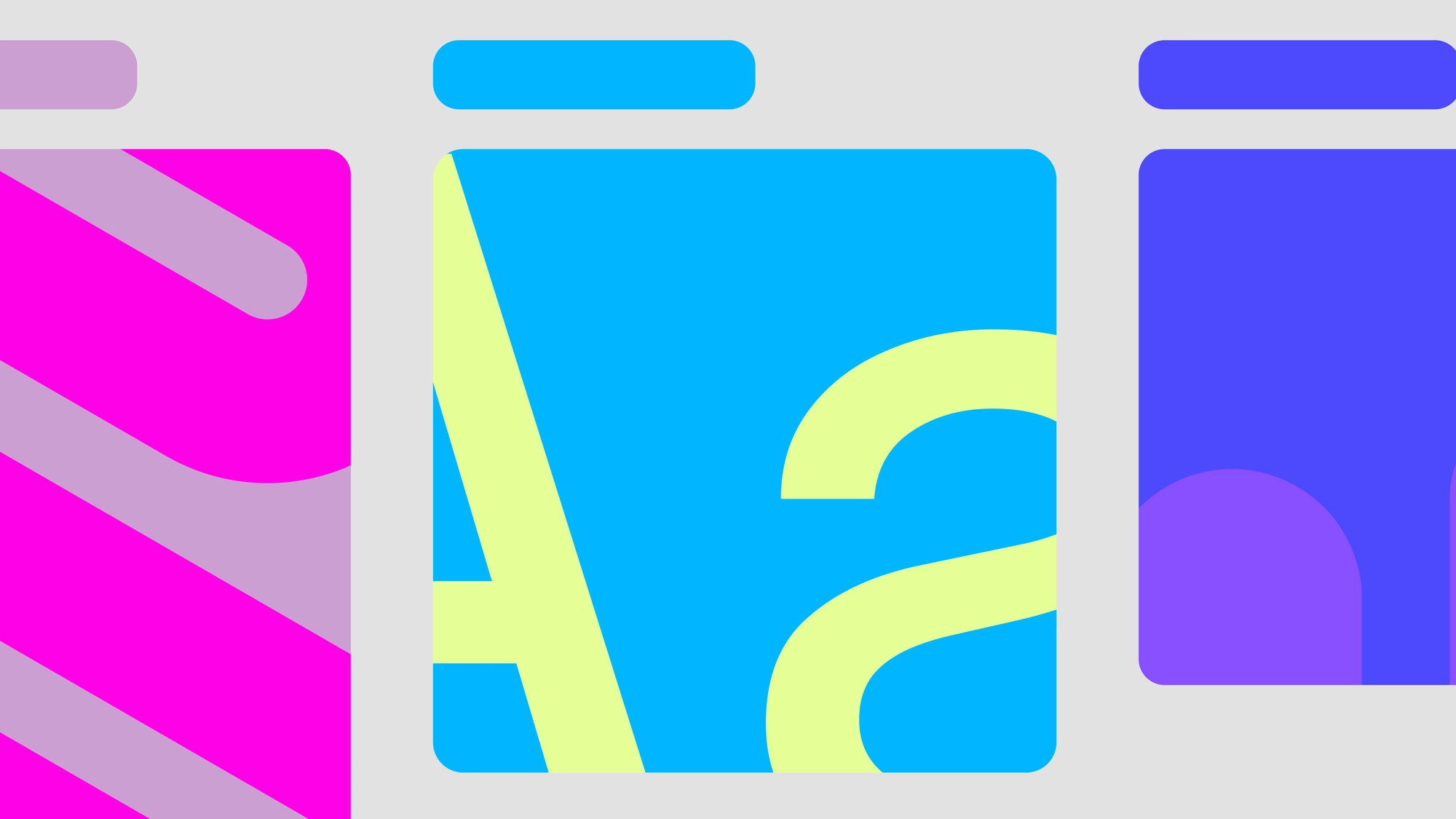 Illustration showing three square graphics laid out on a gray background