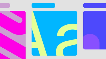 Illustration showing three square graphics laid out on a gray background