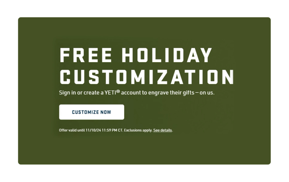 Sample Yeti CTA including Customize Now.