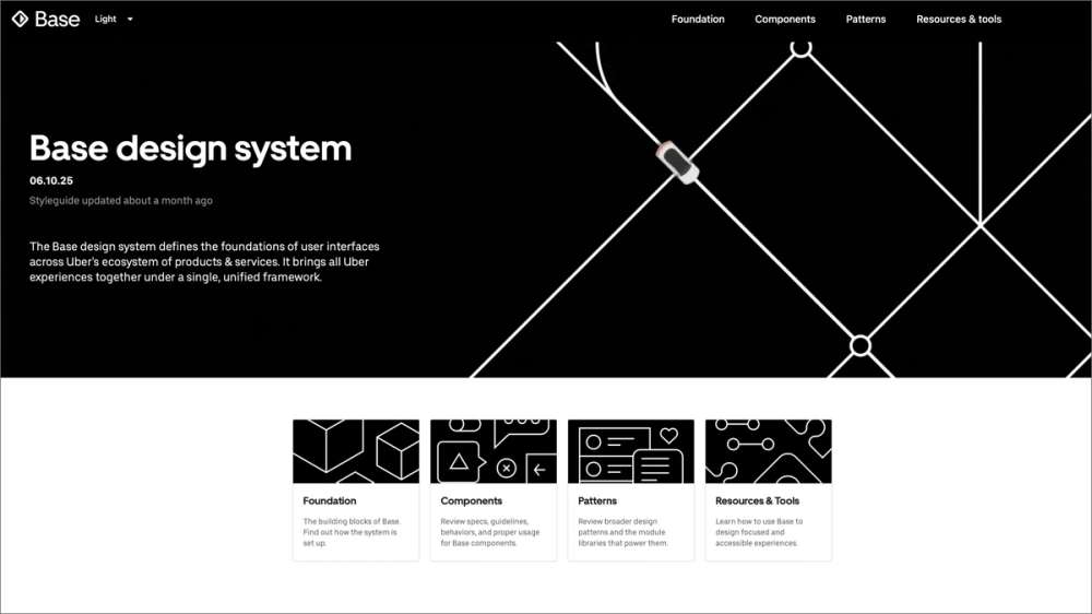 A screenshot of Uber’s Base Design System homepage. 