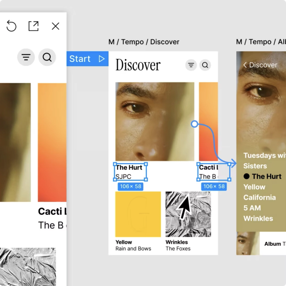 Screenshot of prototypes created using Figma.