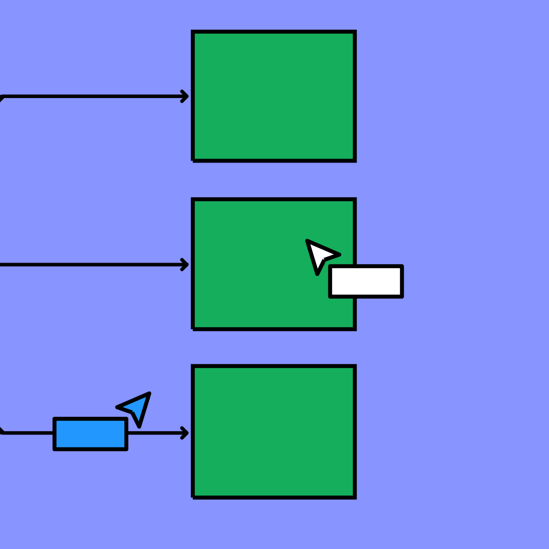 three green rectangles with FigJam's collaboration tools