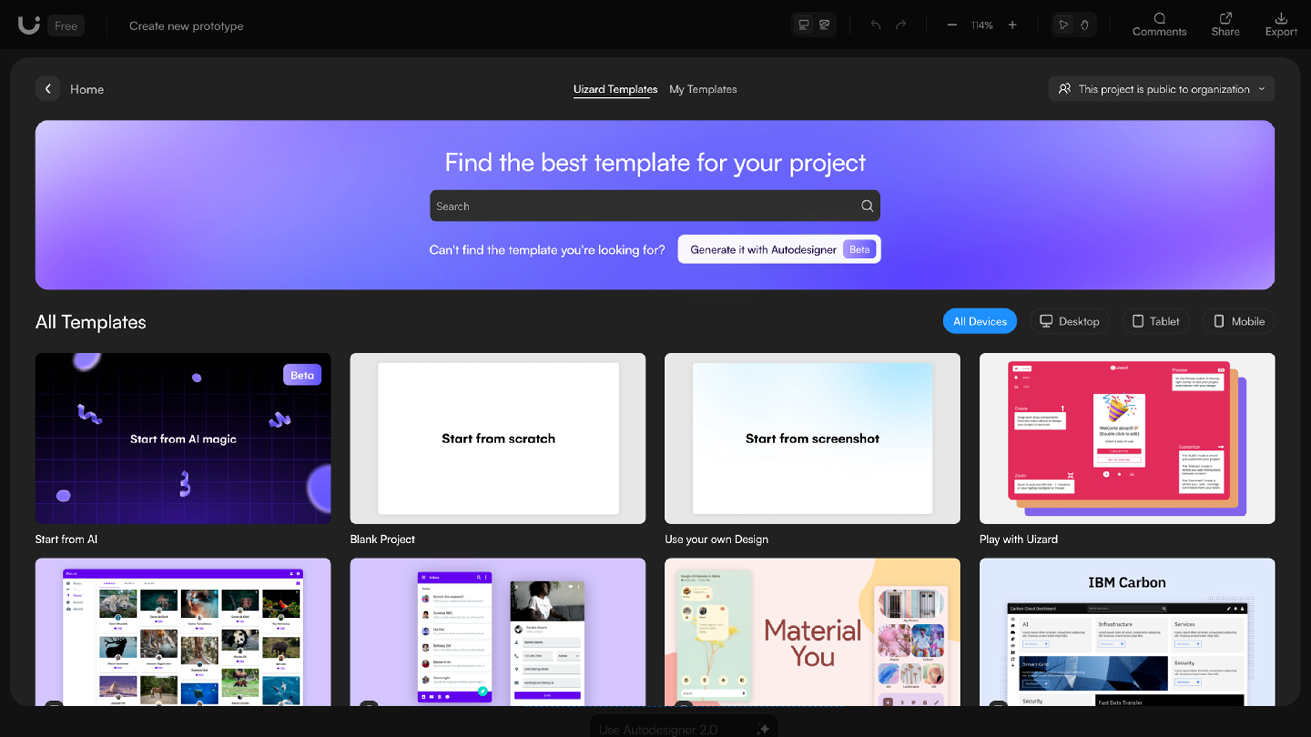 Uizard AI design tool website