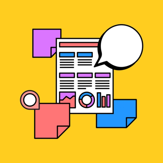 report infographic with speech bubble and sticky notes from FigJam's collaborative tools