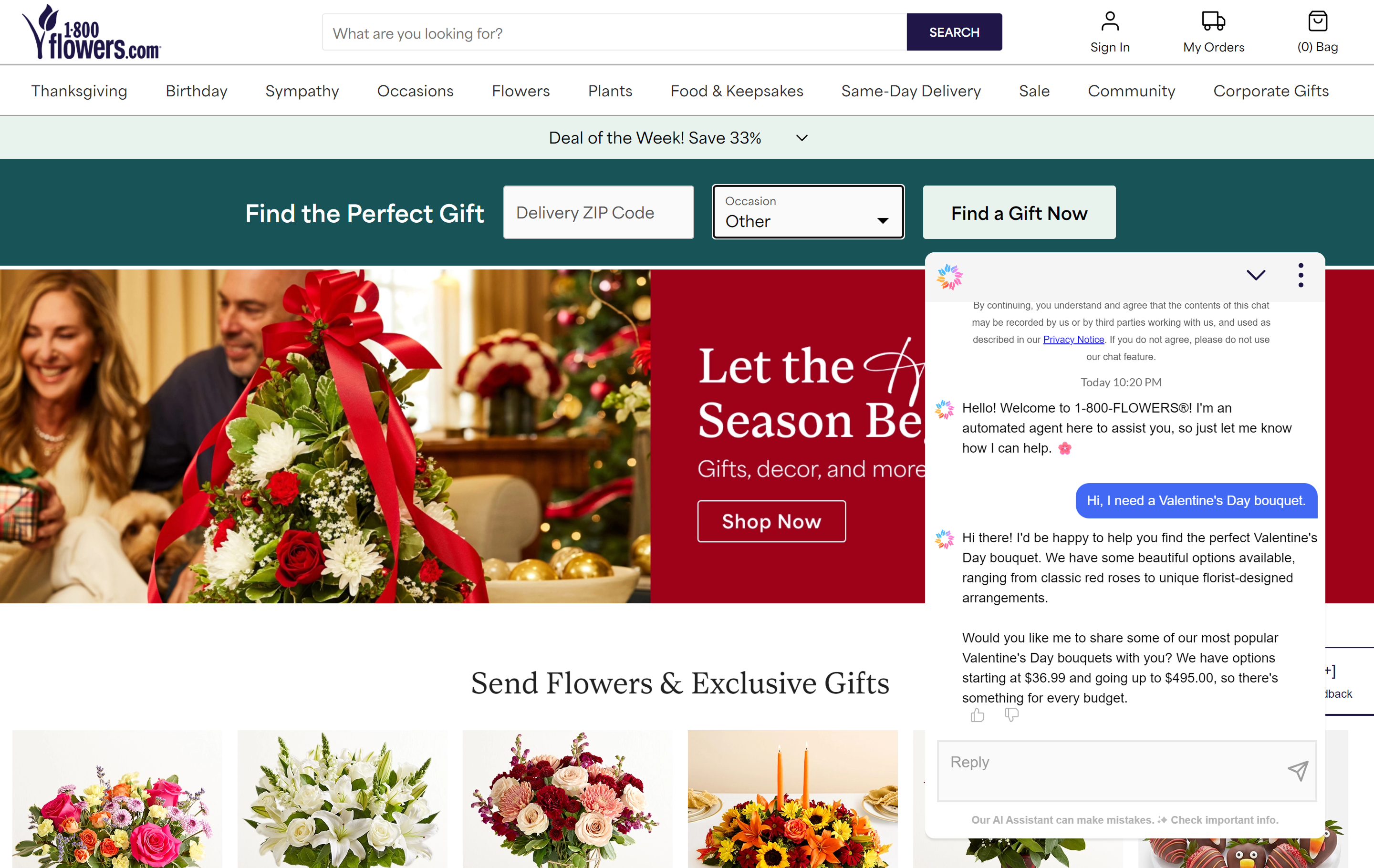 chatbot example on a homepage