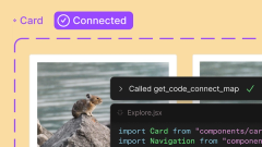 Illustration showing a UI component called Card connected to code with import statements and a visual preview.