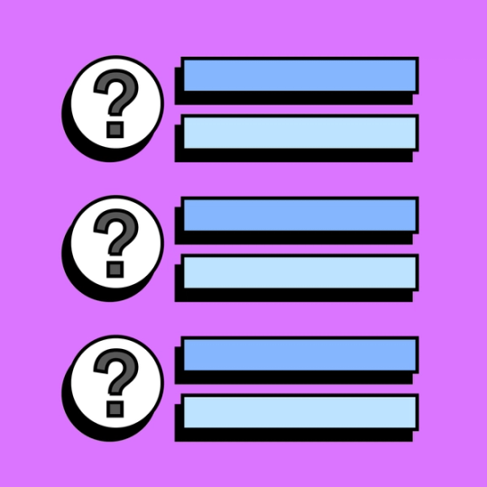 three blank text boxes with question marks next to them