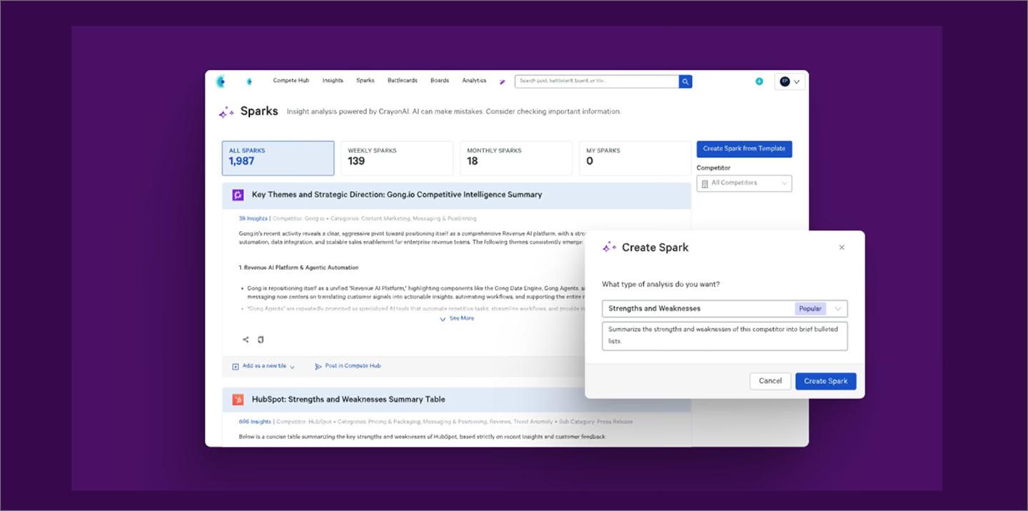 Screenshot of a demo on Crayon’s website, showcasing the Crayon Sparks feature.