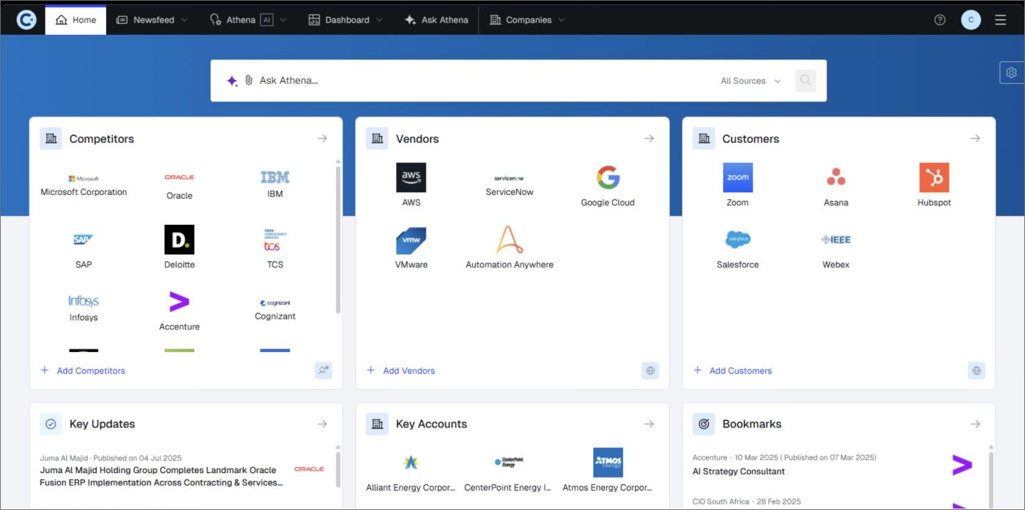 Screenshot of the home page on Contify’s dashboard.