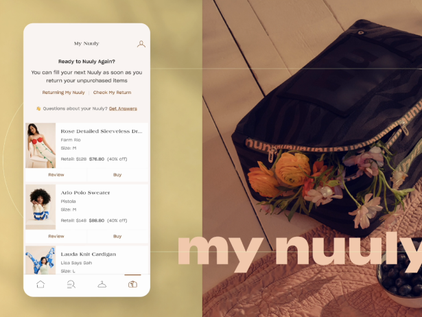 mon écran nuuly avec des produits sur écran mobile