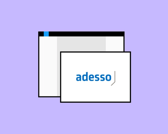 Two screens with adesso logo with purple background