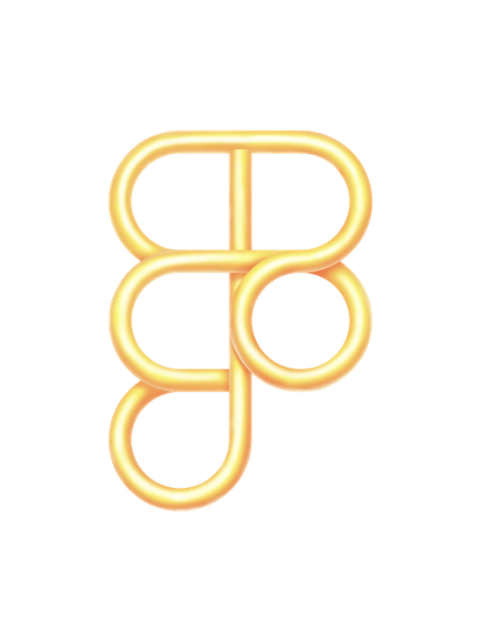 The Figma logo reimagined as a golden three-dimensional tube, with loops and curves forming the logo shape