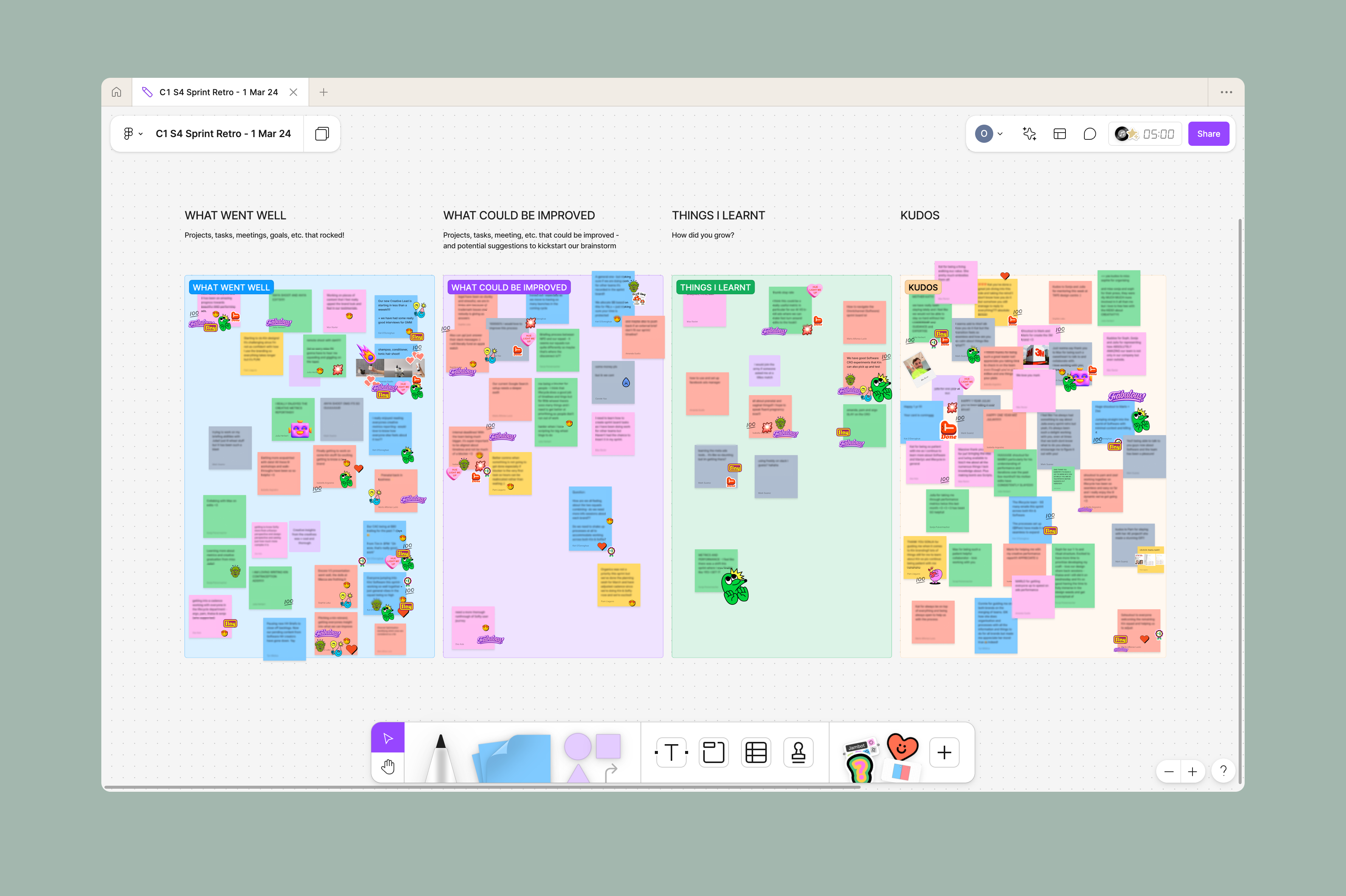 A FigJam board with stickies on it