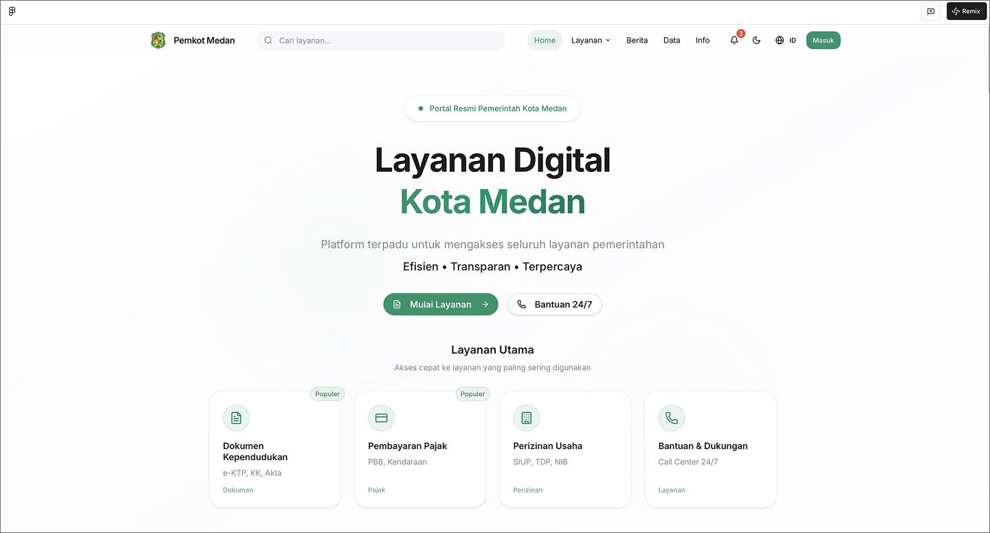  Screenshot of the Medan city government official portal created using Figma Make.