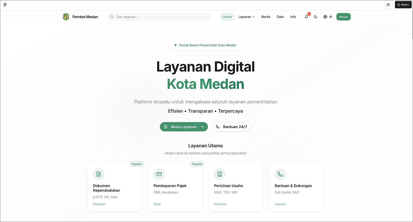 Screenshot of the Medan city government official portal created using Figma Make.
