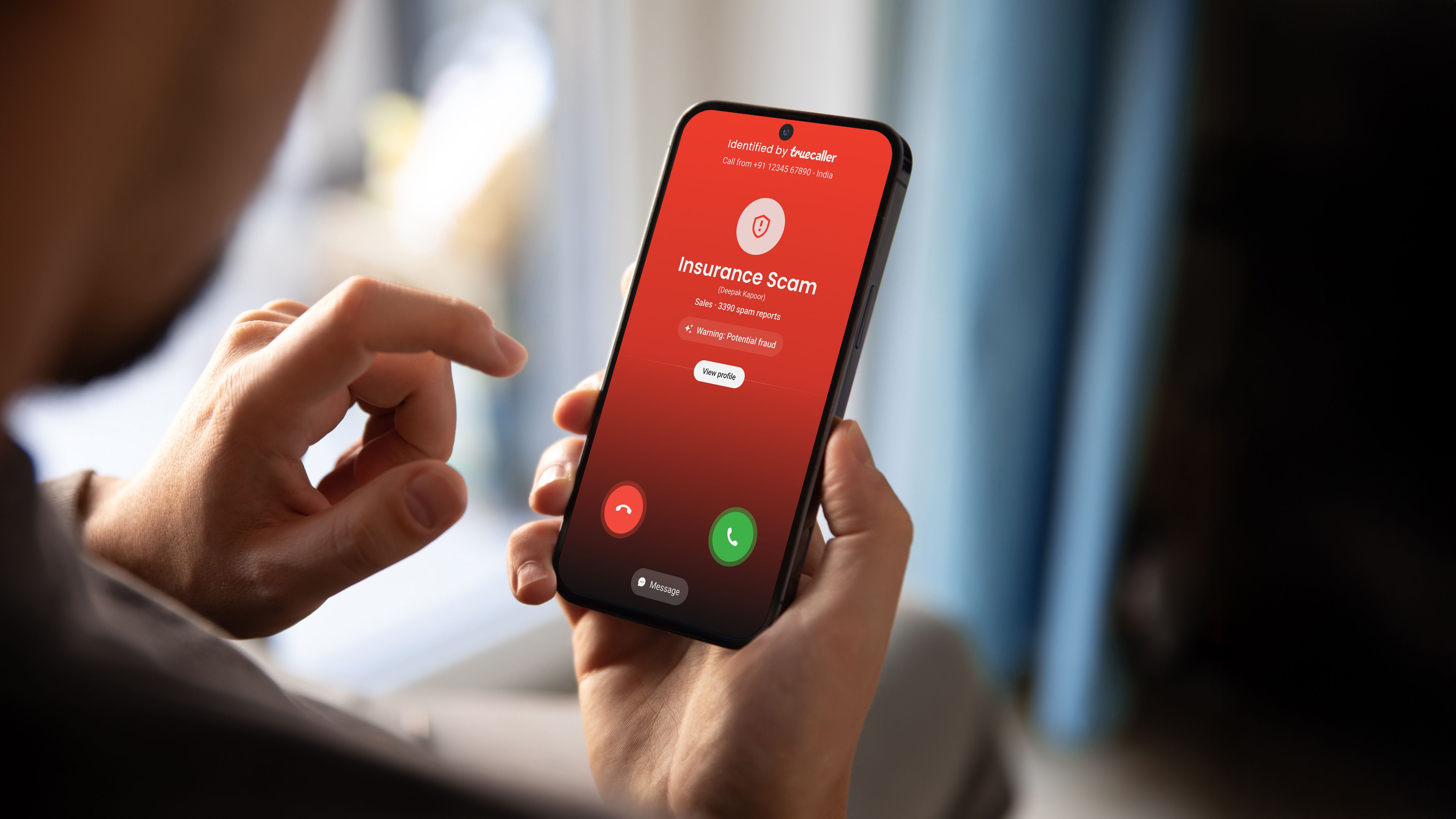 Spam caller message on phone screen