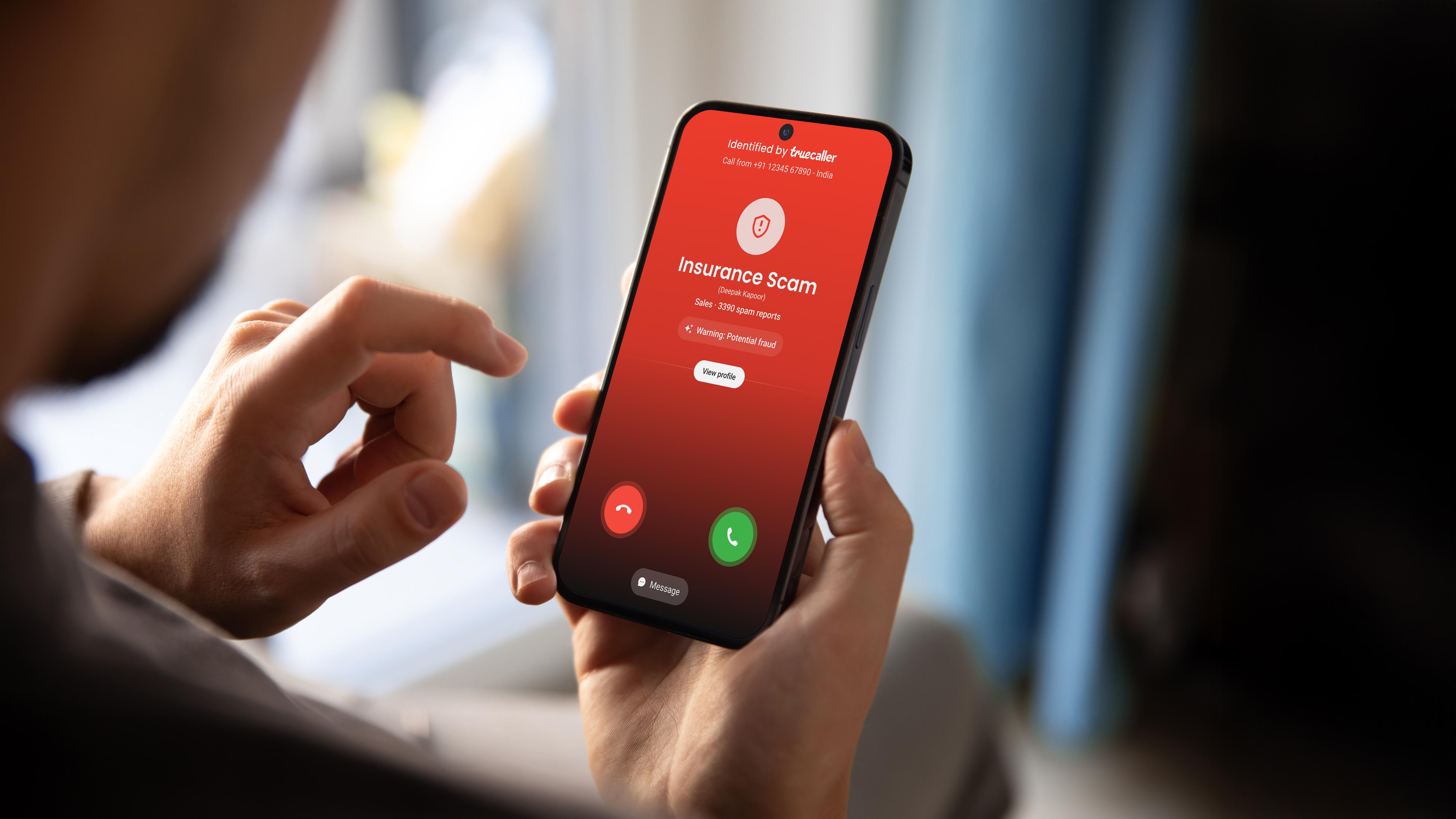 Spam caller message on phone screen