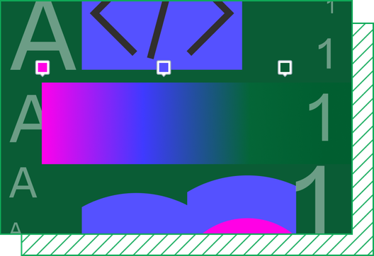 A rectangle changes from hot pink, to periwinkle blue, to forest green, blending into the background of the graphic. The letter A and number 1 repeat at either end in different sizes.