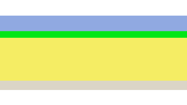 A simple, abstract image with horizontal stripes of blue, green, yellow, and beige. The stripes are unevenly spaced, and the colors are bold and distinct.