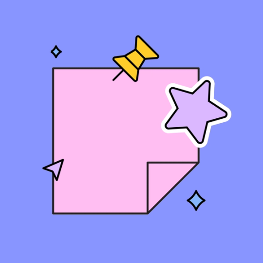 pink sticky note with push pin and star emoji
