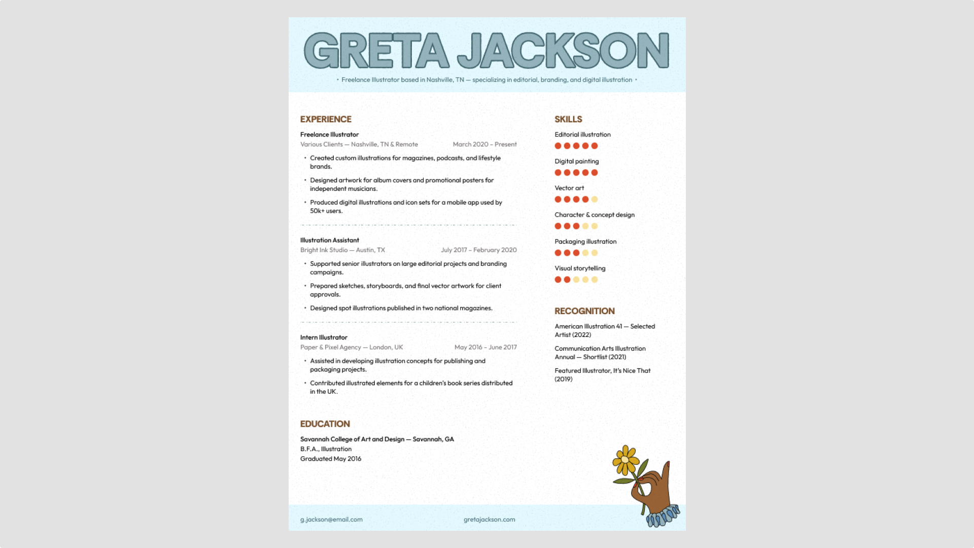 Screenshot of Figma’s playful creative resume template.